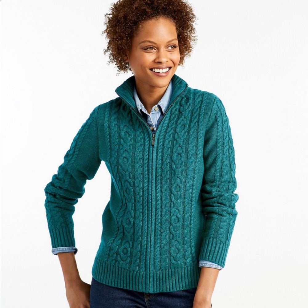 Women's Double L® Mixed-Cable Sweater, Zip-Front